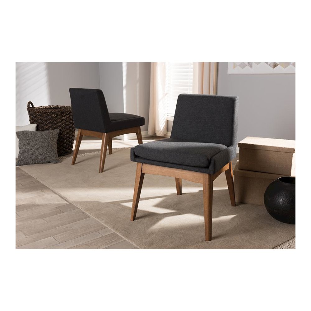 Walnut Wood Finishing Dark Fabric Dining Side Chair (Set of 2). Picture 5