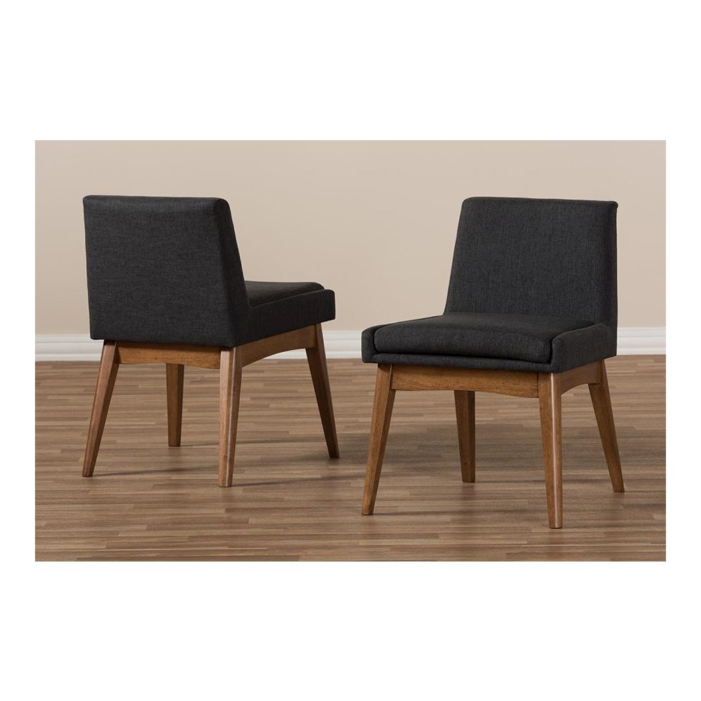 Walnut Wood Finishing Dark Fabric Dining Side Chair (Set of 2). Picture 6