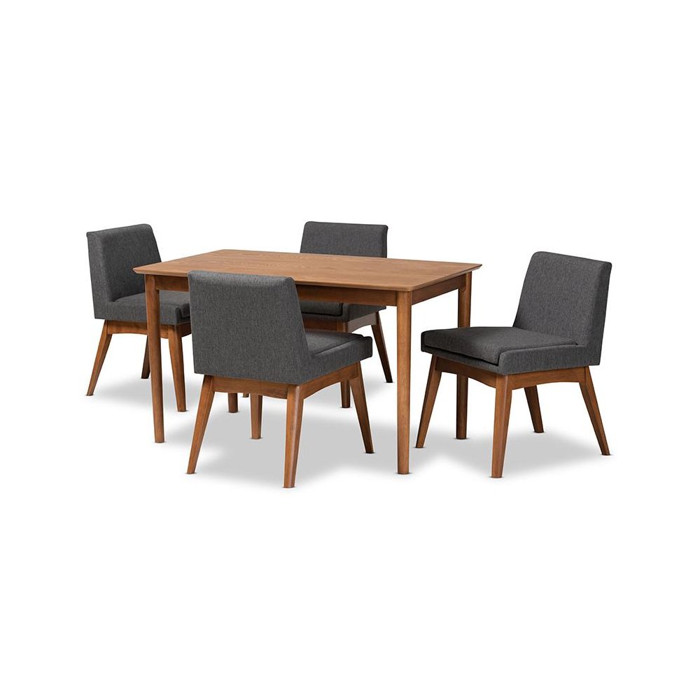 Dark Grey Fabric Upholstered and Walnut Brown Finished Wood 5-Piece Dining Set. Picture 1