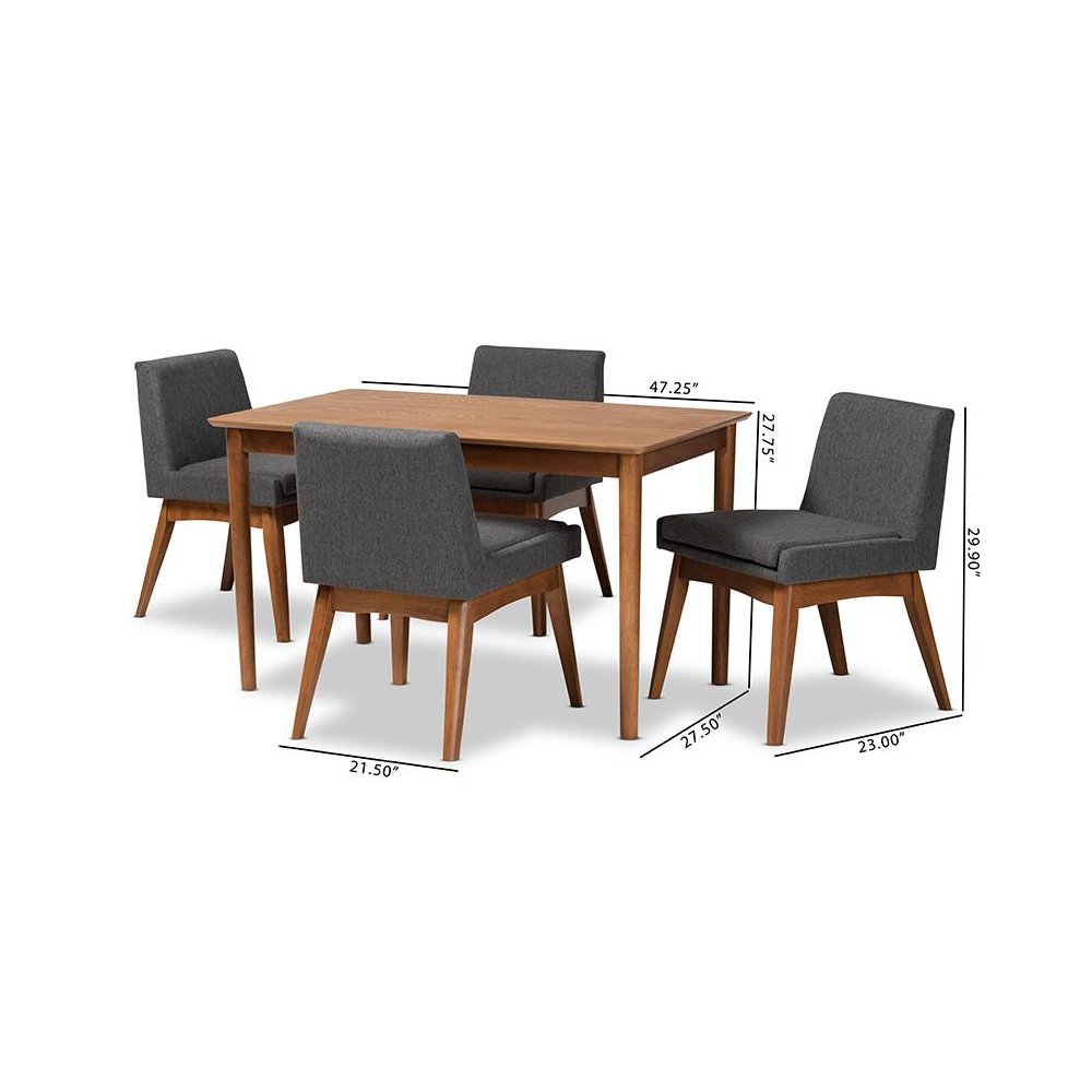 Dark Grey Fabric Upholstered and Walnut Brown Finished Wood 5-Piece Dining Set. Picture 9