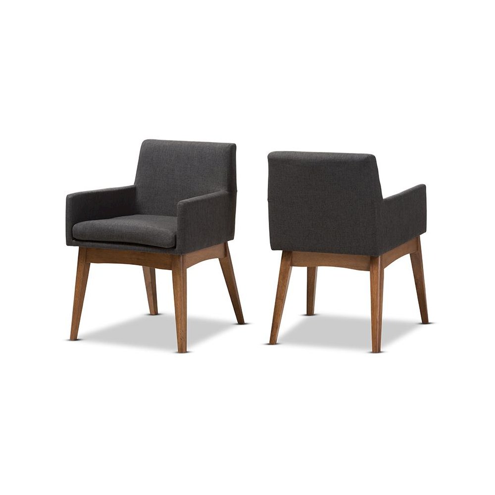 Walnut Wood Finishing Dark Grey Fabric Dining Armchair (Set of 2). Picture 1
