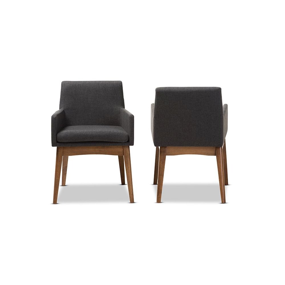 Walnut Wood Finishing Dark Grey Fabric Dining Armchair (Set of 2). Picture 2