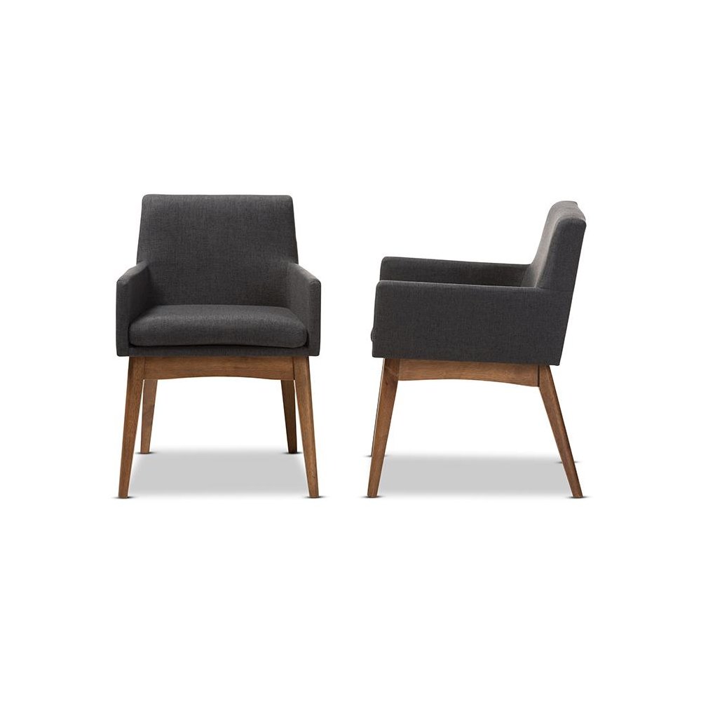 Walnut Wood Finishing Dark Grey Fabric Dining Armchair (Set of 2). Picture 3