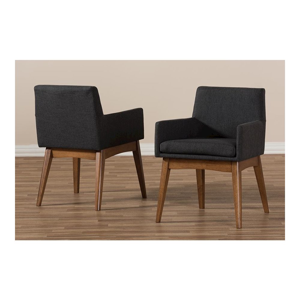 Walnut Wood Finishing Dark Grey Fabric Dining Armchair (Set of 2). Picture 6