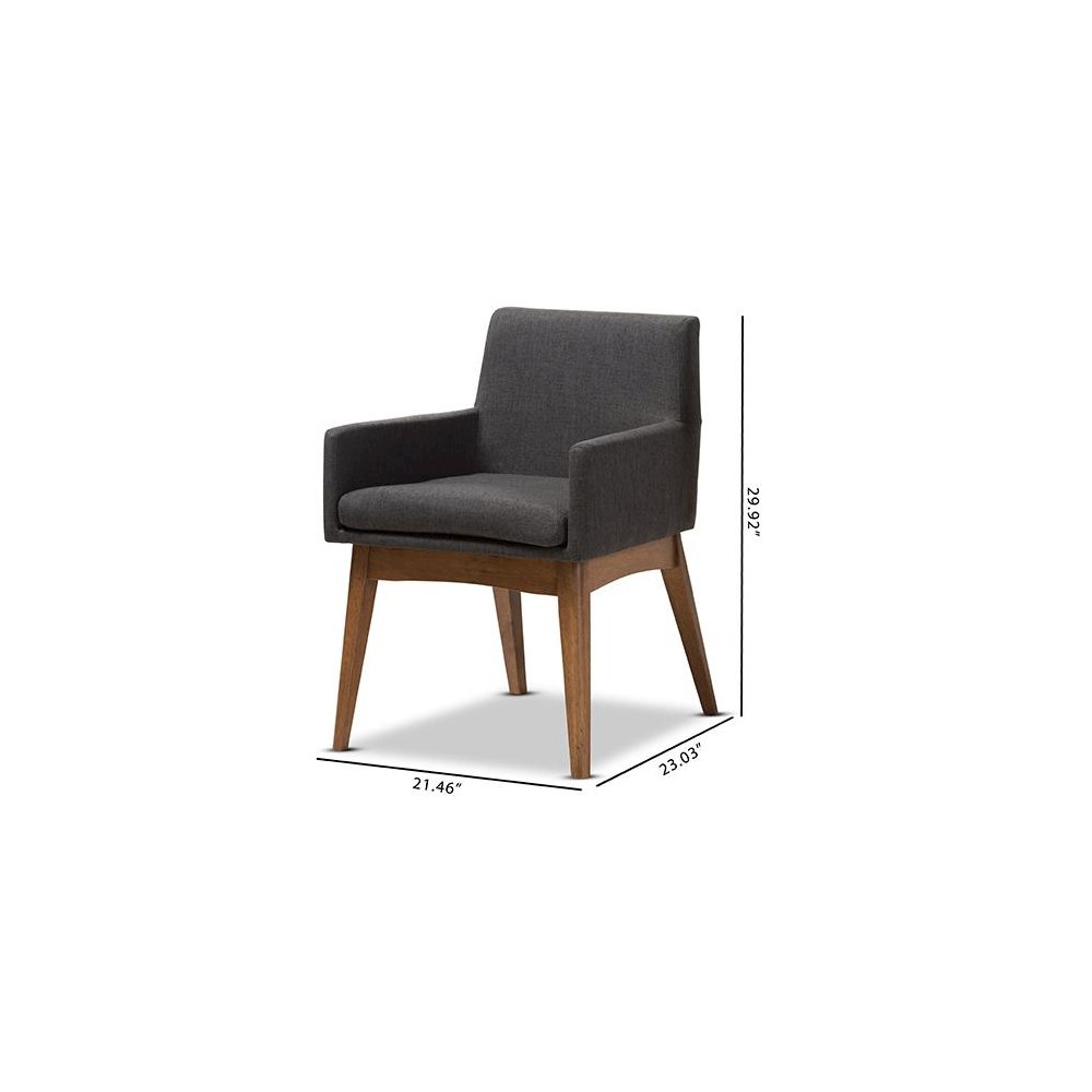 Walnut Wood Finishing Dark Grey Fabric Dining Armchair (Set of 2). Picture 7