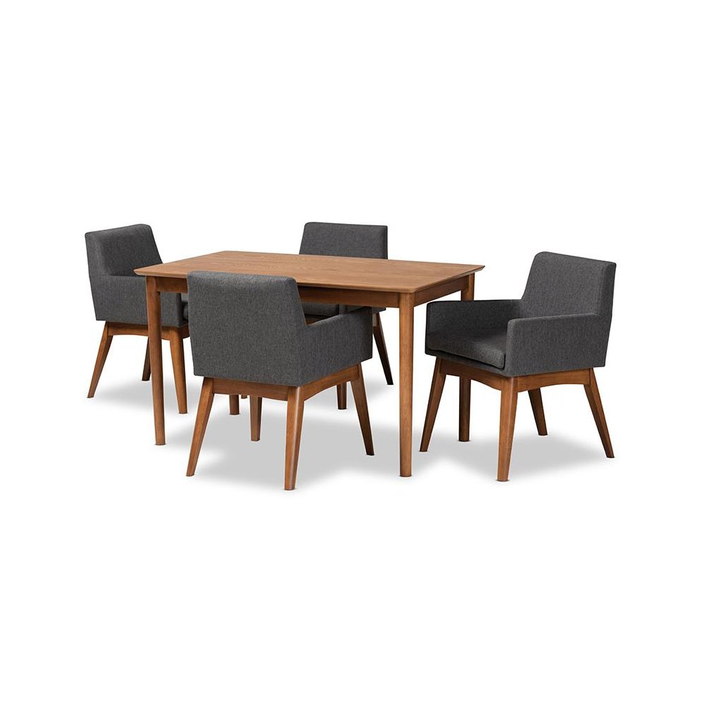 Dark Grey Fabric Upholstered and Walnut Brown Finished Wood 5-Piece Dining Set. Picture 1