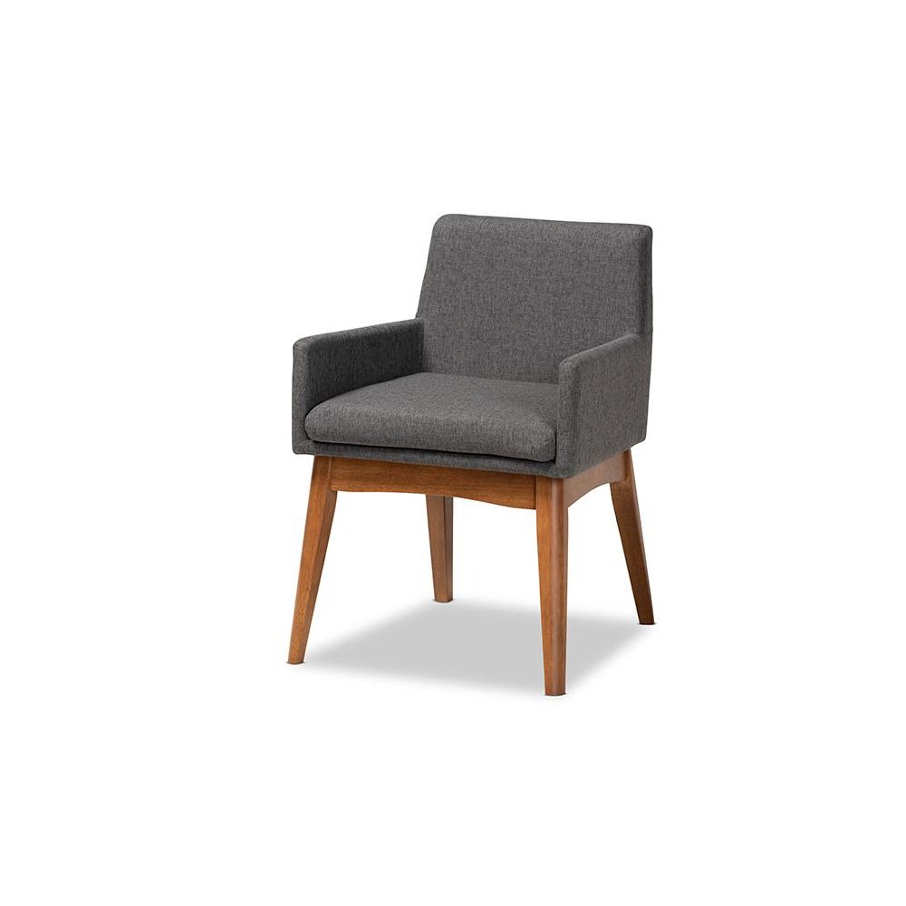 Dark Grey Fabric Upholstered and Walnut Brown Finished Wood 5-Piece Dining Set. Picture 2