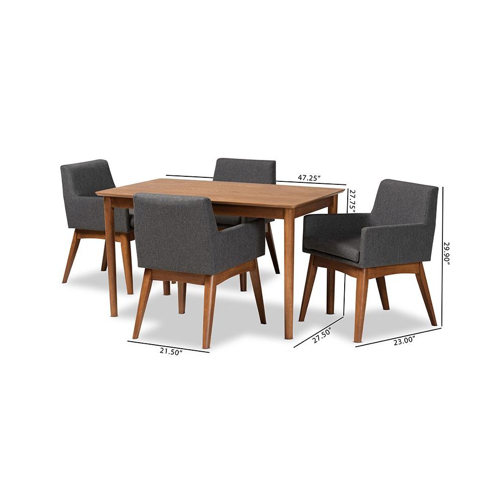 Dark Grey Fabric Upholstered and Walnut Brown Finished Wood 5-Piece Dining Set. Picture 9