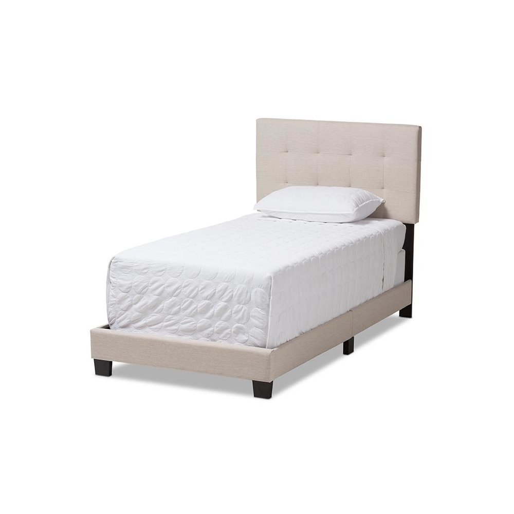Baxton Studio Brookfield Modern and Contemporary Beige Fabric Twin Size Bed. Picture 1