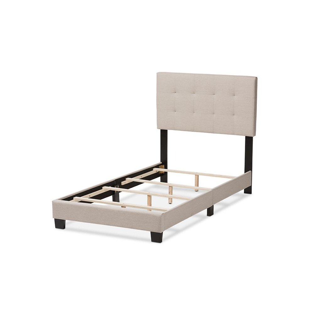 Baxton Studio Brookfield Modern and Contemporary Beige Fabric Twin Size Bed. Picture 3