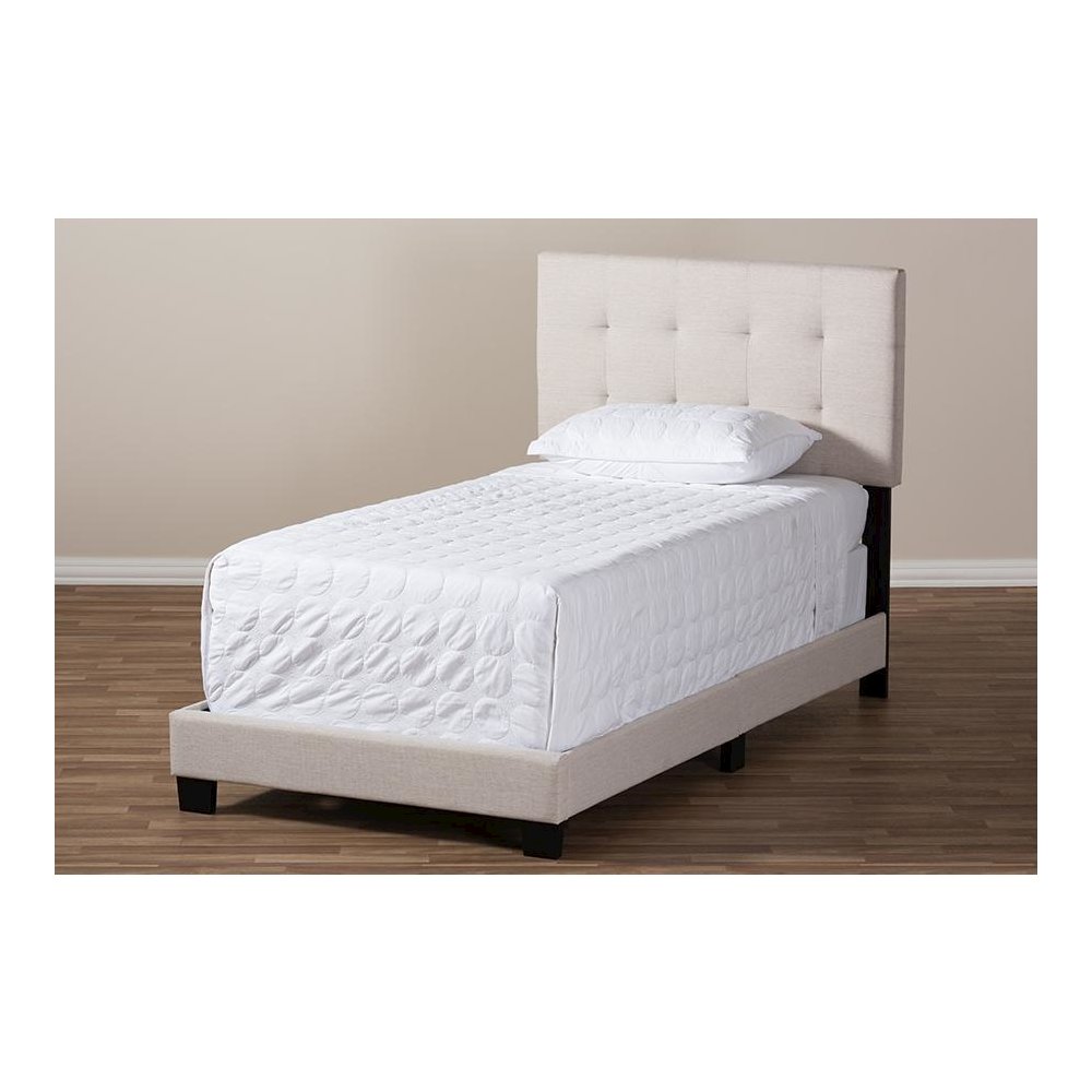 Baxton Studio Brookfield Modern and Contemporary Beige Fabric Twin Size Bed. Picture 7