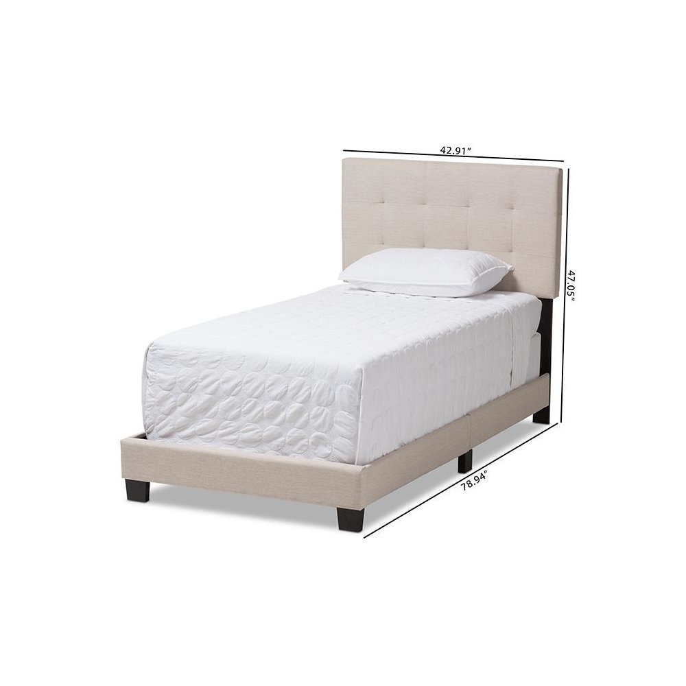 Baxton Studio Brookfield Modern and Contemporary Beige Fabric Twin Size Bed. Picture 8