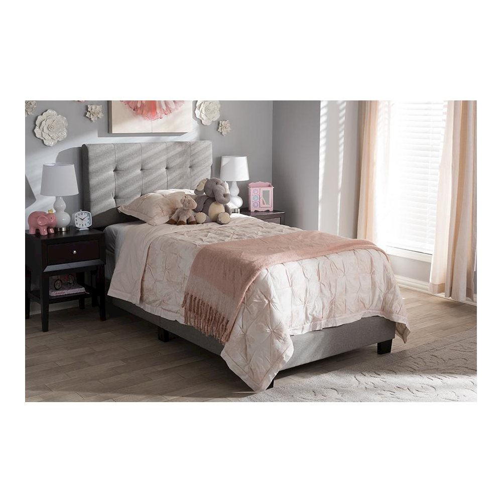 Baxton Studio Brookfield Modern and Contemporary Light Grey Fabric Twin Size Bed. Picture 6