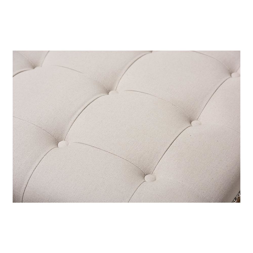 Carlotta French Country Weathered Oak Beige Linen Square Coffee Table Ottoman. Picture 3