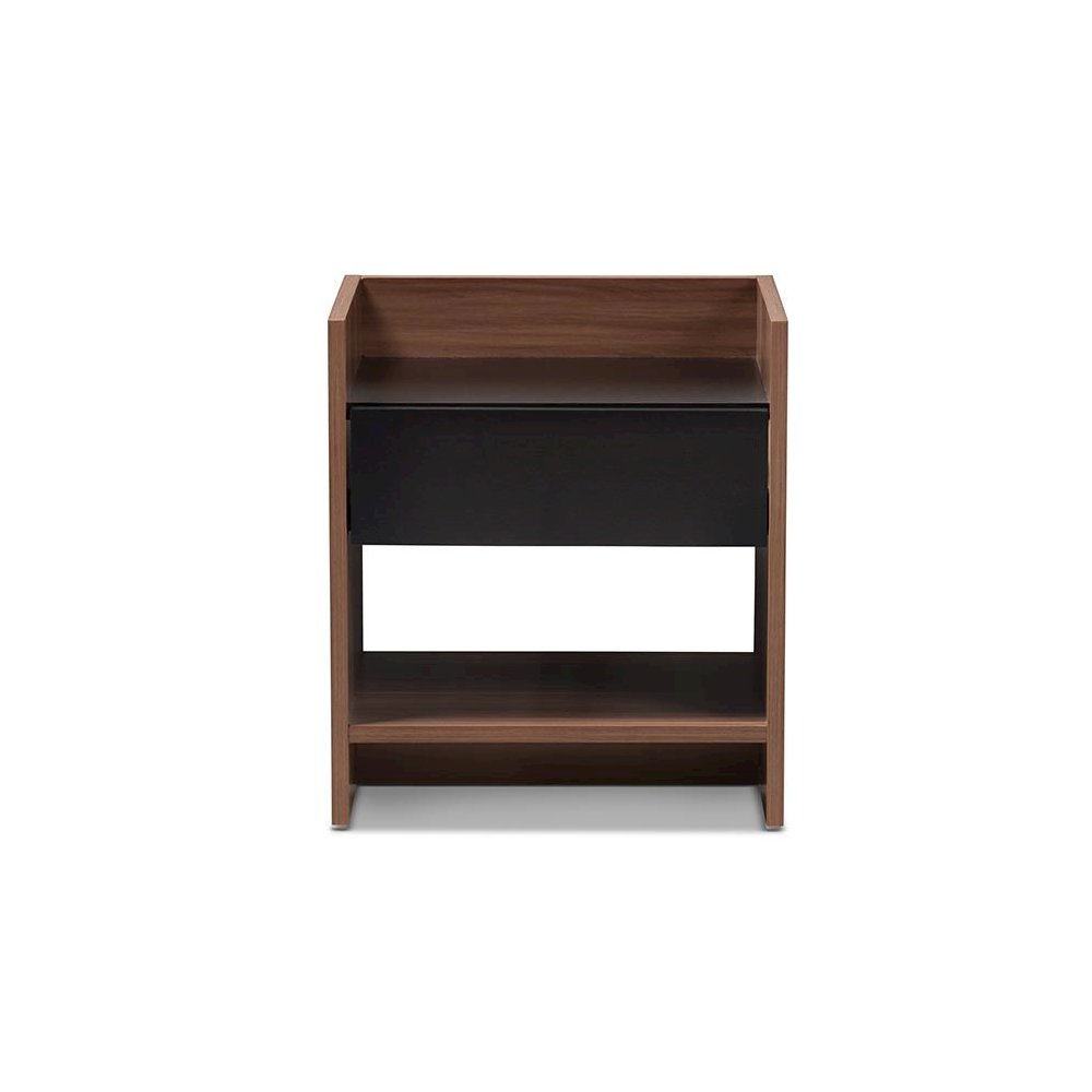 Vanda Modern and Contemporary Two-Tone Walnut and Black Wood 1-Drawer Nightstand. Picture 3