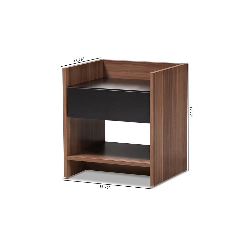 Vanda Modern and Contemporary Two-Tone Walnut and Black Wood 1-Drawer Nightstand. Picture 7