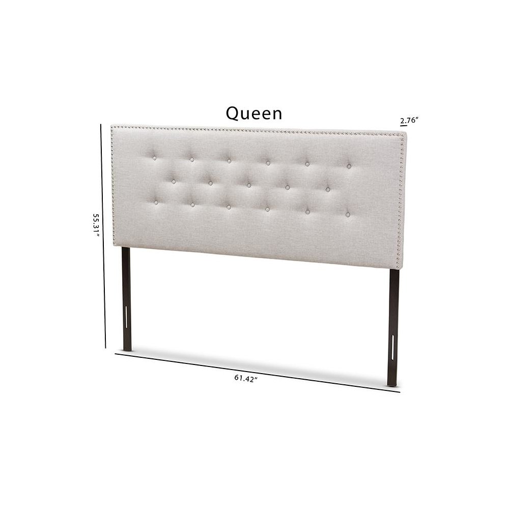Greyish Beige Fabric Upholstered Queen Size Headboard. Picture 6