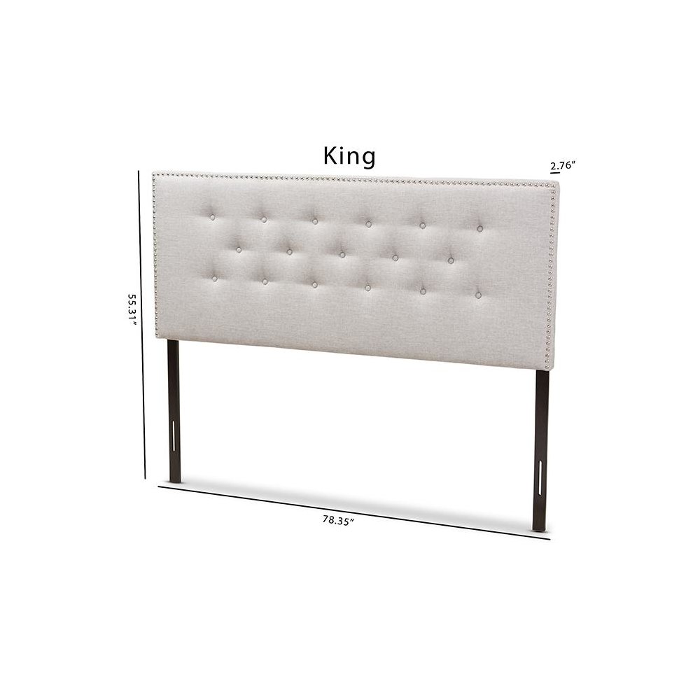 Greyish Beige Fabric Upholstered King Size Headboard. Picture 6