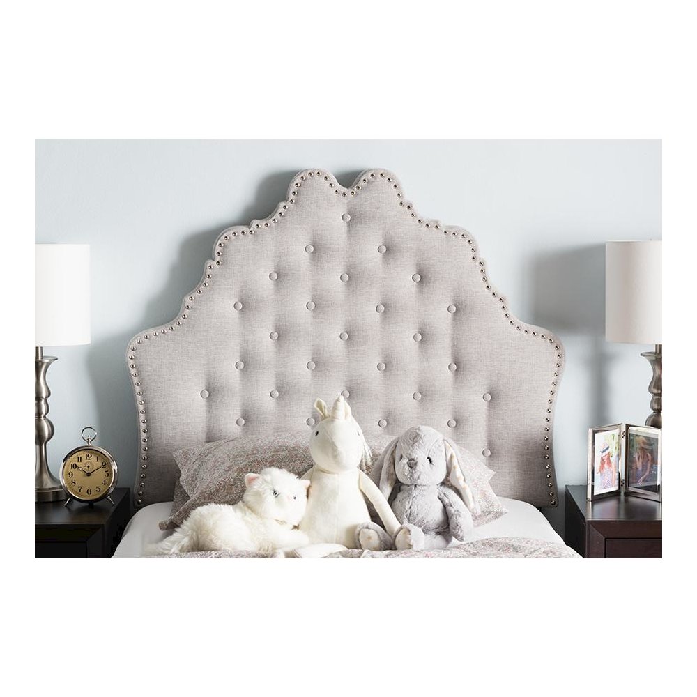 Hilda Modern and Contemporary Greyish Beige Fabric Twin Size Headboard. Picture 4