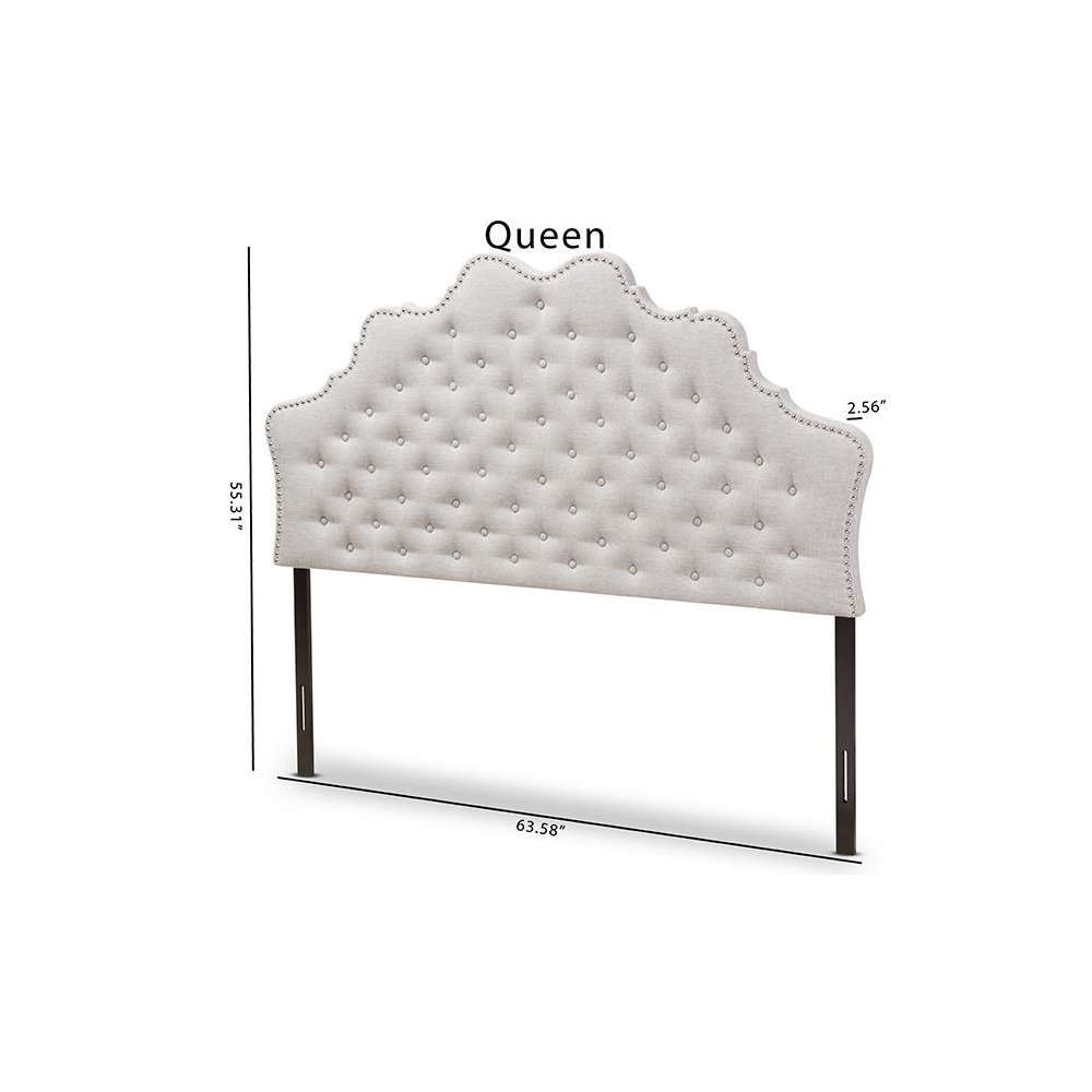 Hilda Modern and Contemporary Greyish Beige Fabric Queen Size Headboard. Picture 6