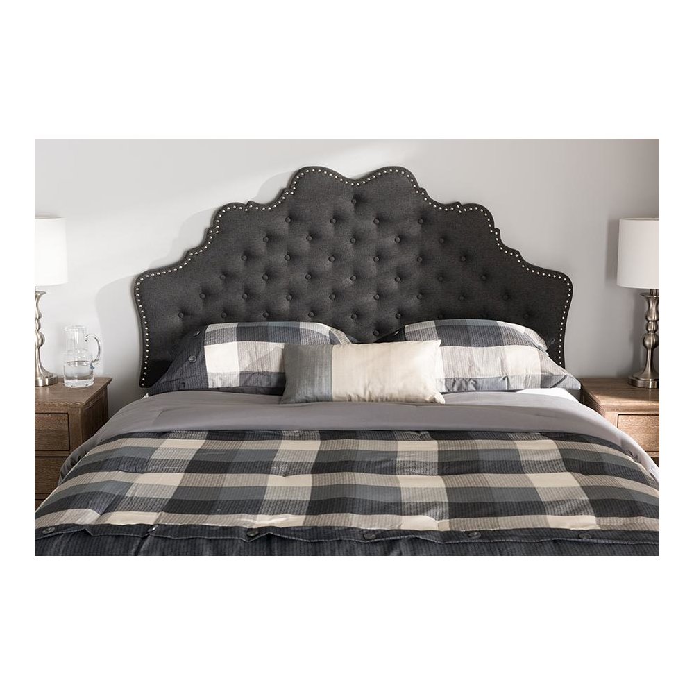 Hilda Modern and Contemporary Dark Grey Fabric Queen Size Headboard. Picture 4