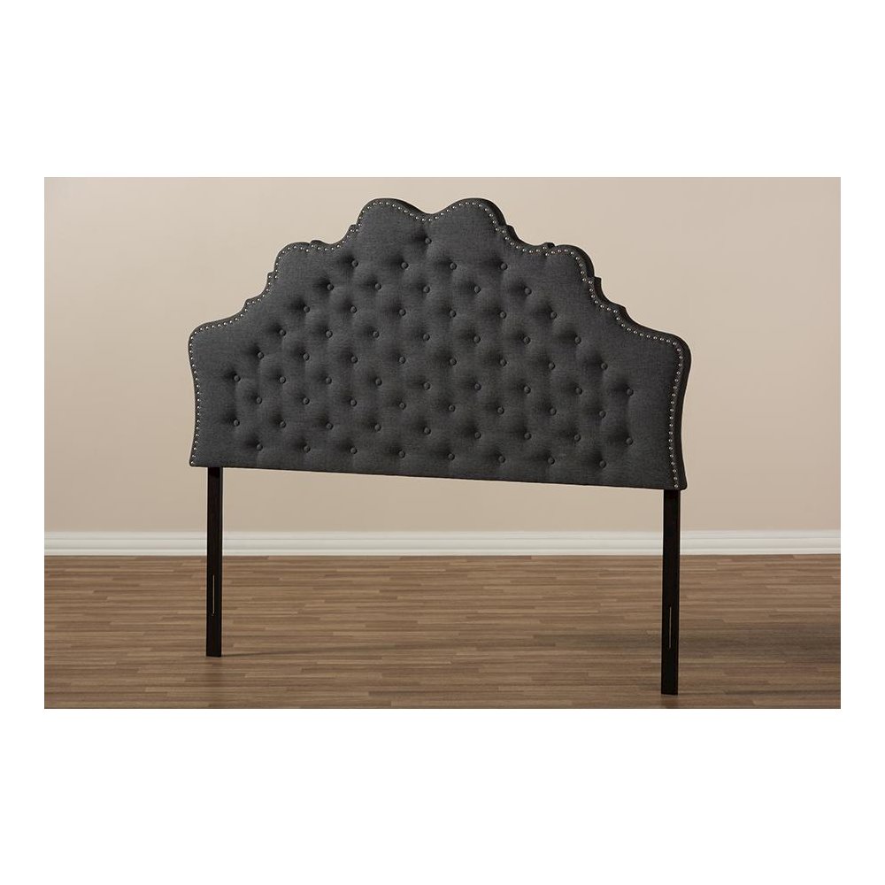 Hilda Modern and Contemporary Dark Grey Fabric Queen Size Headboard. Picture 5