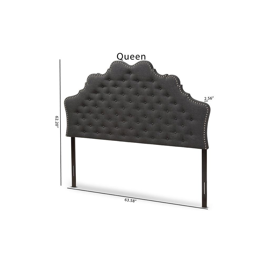 Hilda Modern and Contemporary Dark Grey Fabric Queen Size Headboard. Picture 6