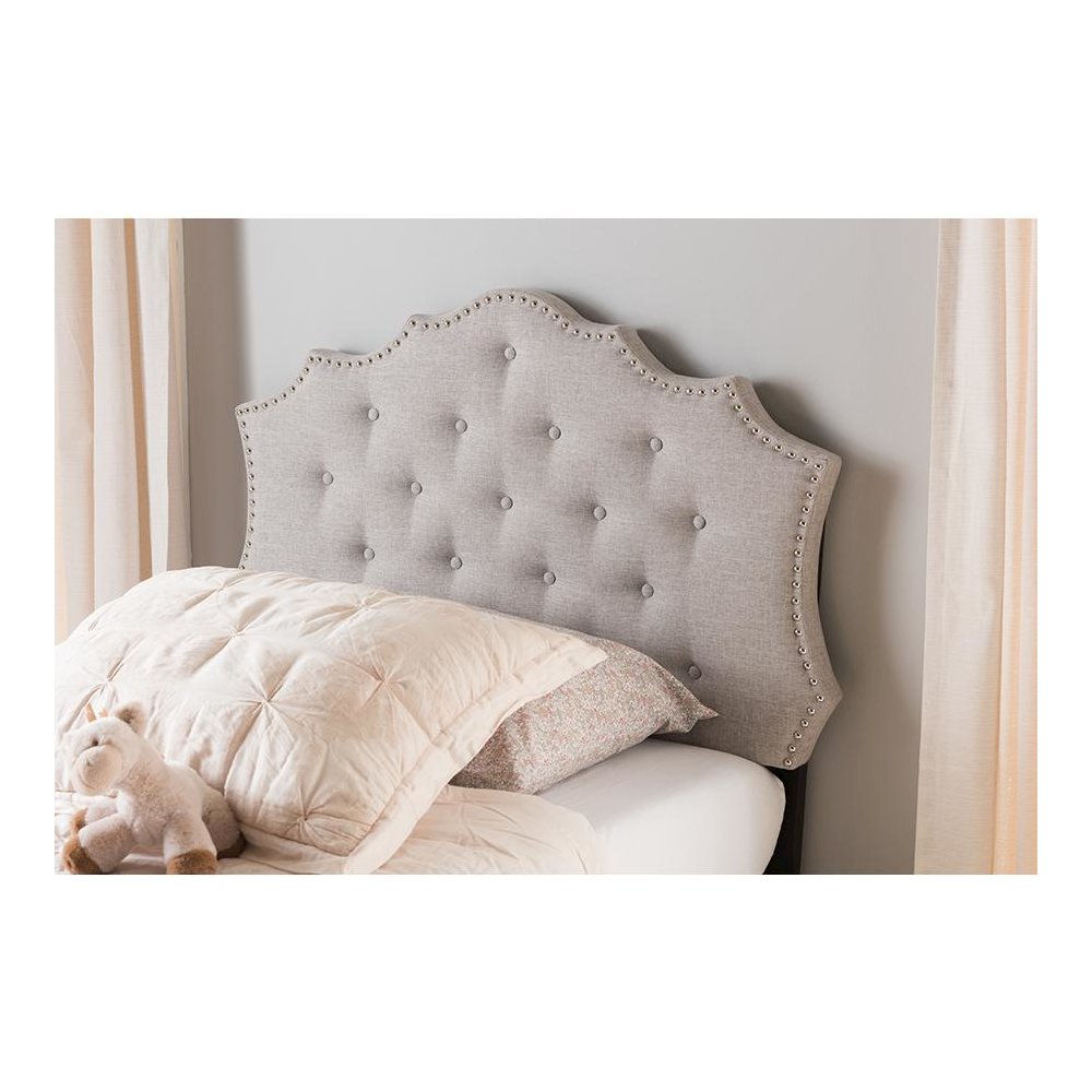 Aurora Modern and Contemporary Greyish Beige Fabric Twin Size Headboard. Picture 4