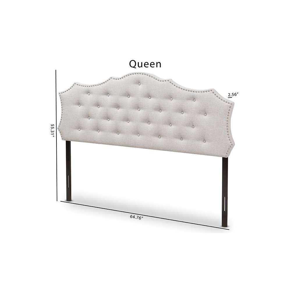 Aurora Modern and Contemporary Greyish Beige Fabric Queen Size Headboard. Picture 6