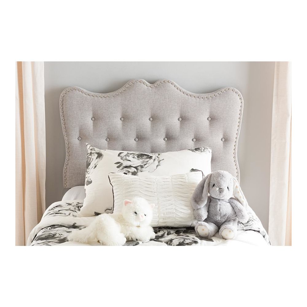 Emma Modern and Contemporary Greyish Beige Fabric Twin Size Headboard. Picture 4