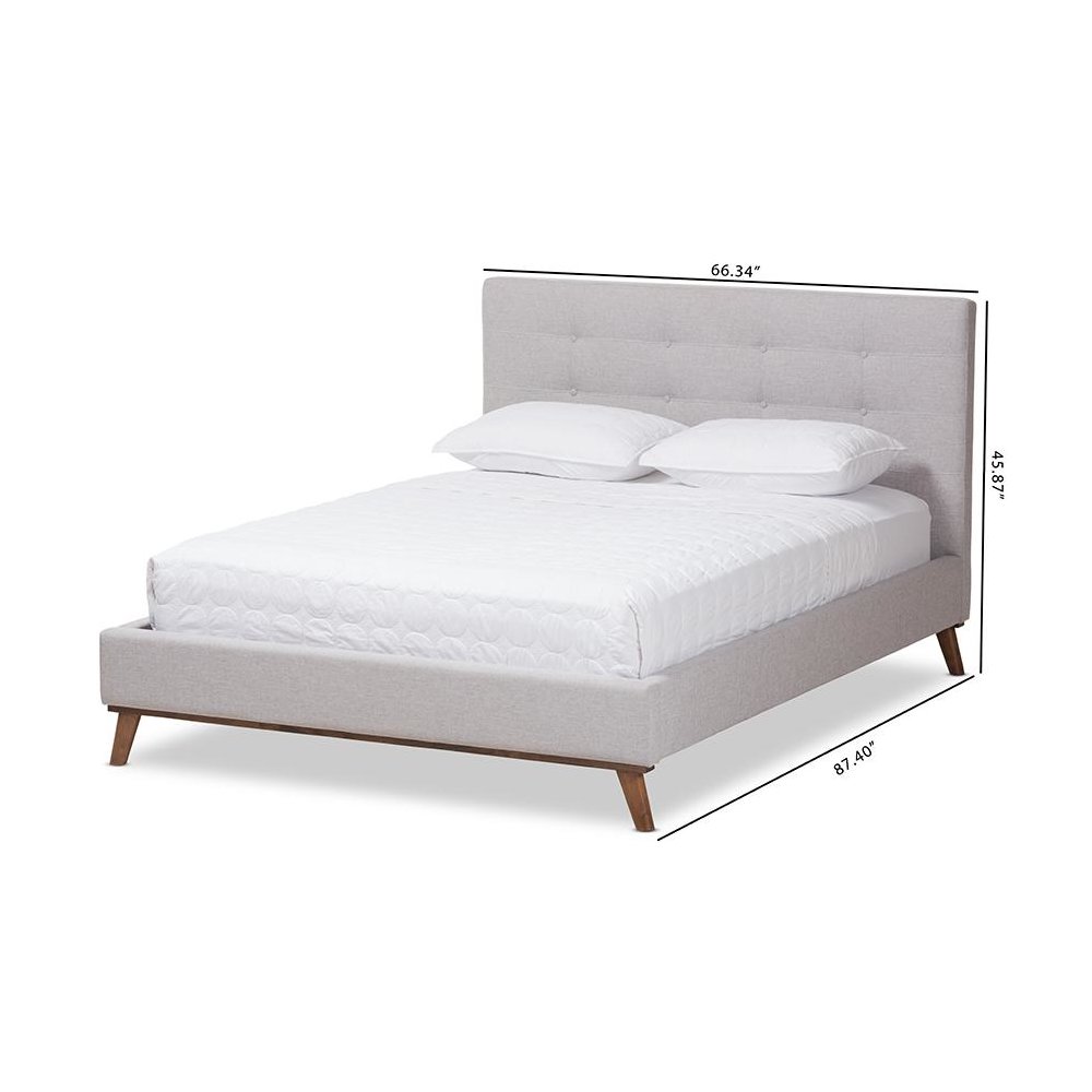 Valencia Mid-Century Modern Greyish Beige Fabric Full Size Platform Bed. Picture 10