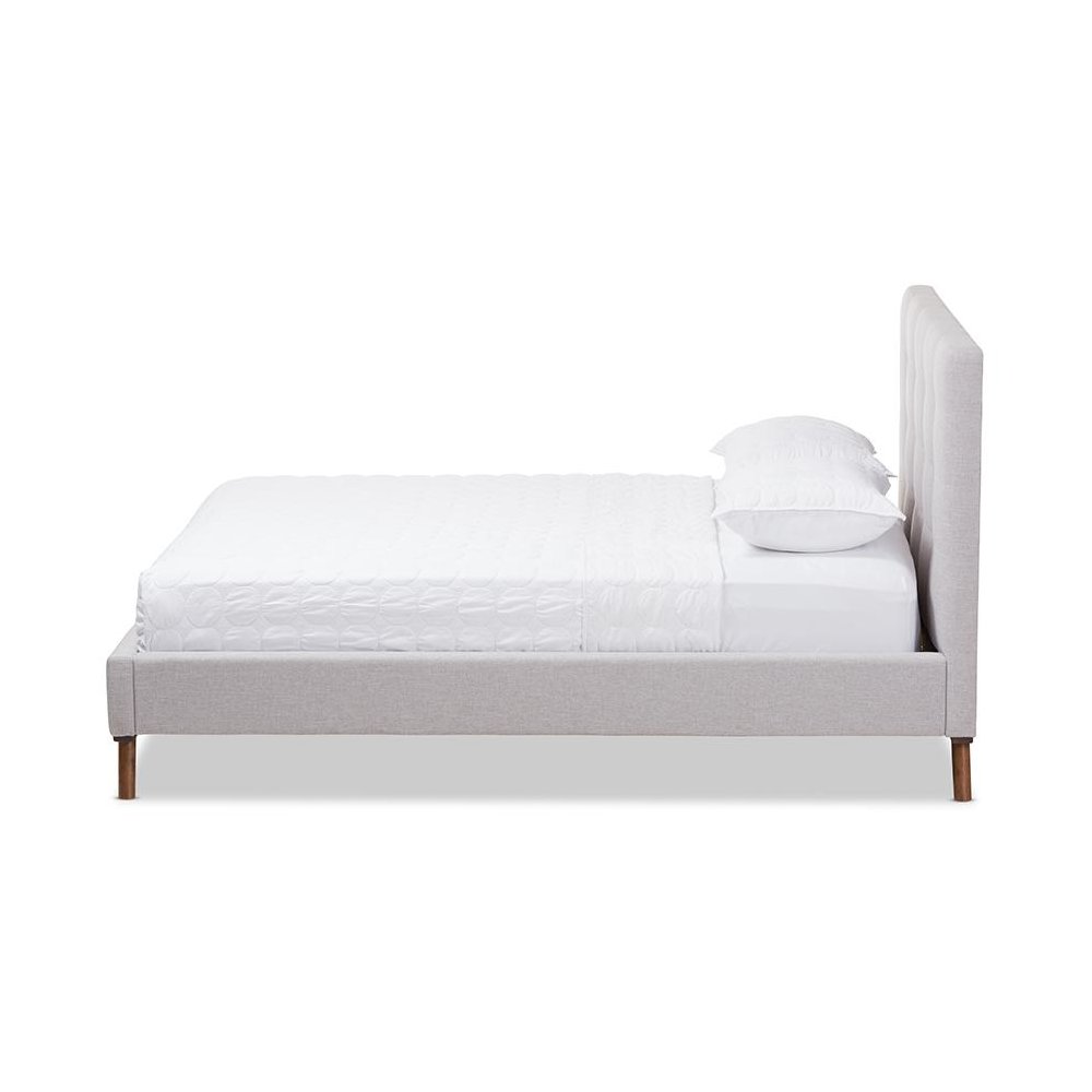 Valencia Mid-Century Modern Greyish Beige Fabric Full Size Platform Bed. Picture 2