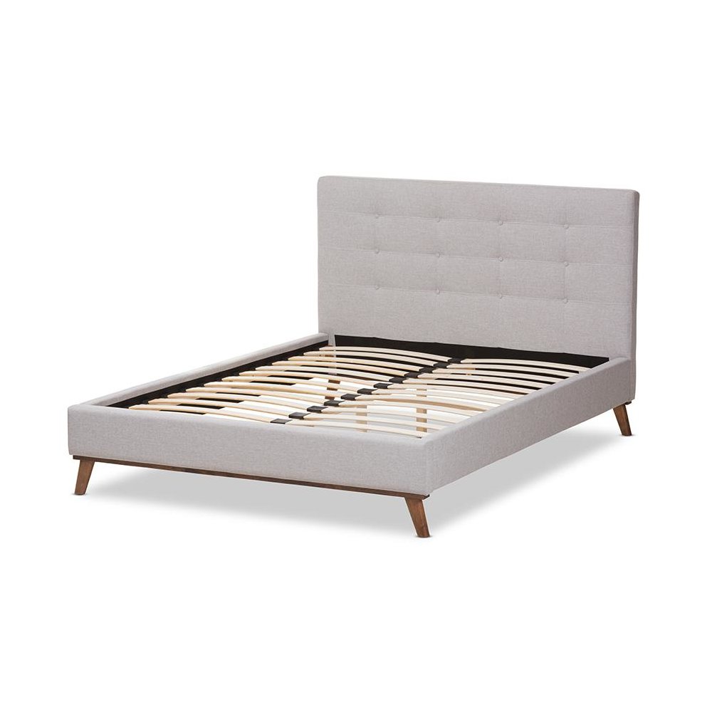 Valencia Mid-Century Modern Greyish Beige Fabric Full Size Platform Bed. Picture 3