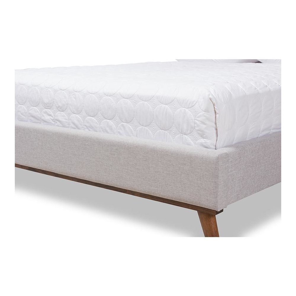 Valencia Mid-Century Modern Greyish Beige Fabric Full Size Platform Bed. Picture 6
