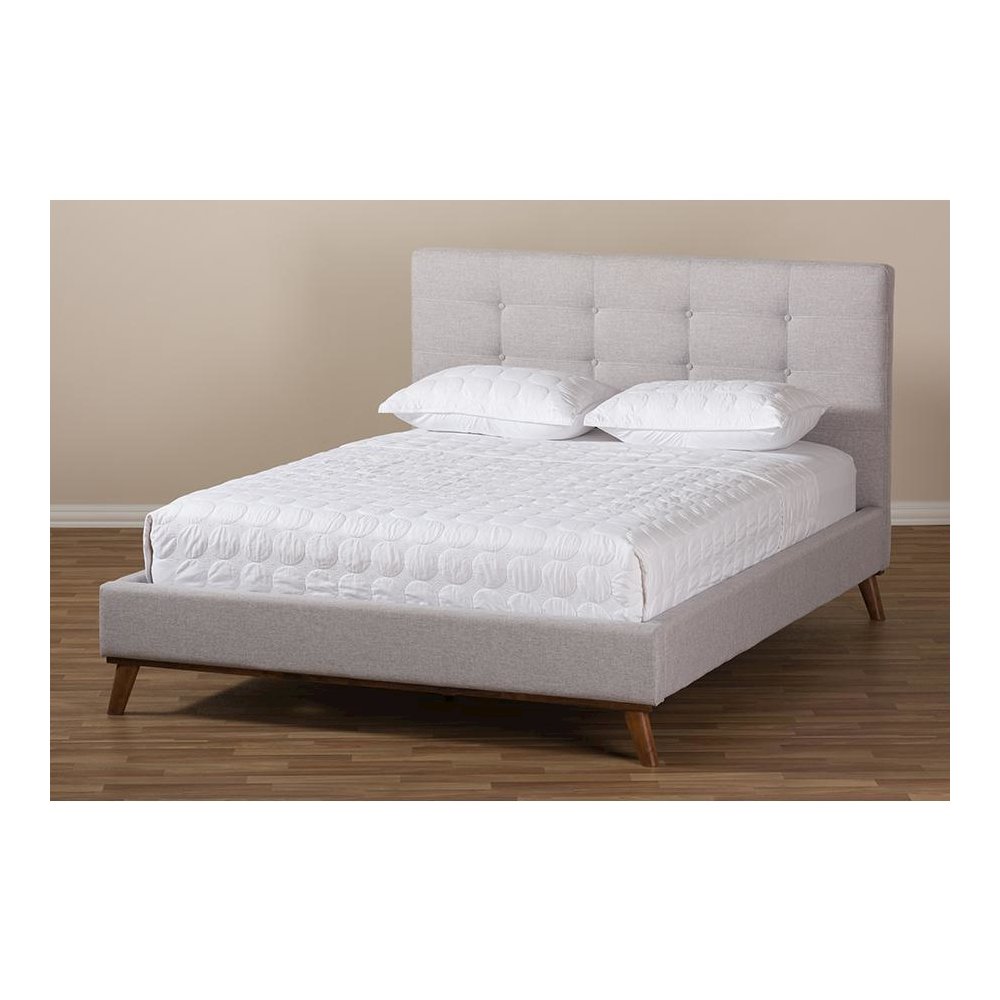 Valencia Mid-Century Modern Greyish Beige Fabric Full Size Platform Bed. Picture 9