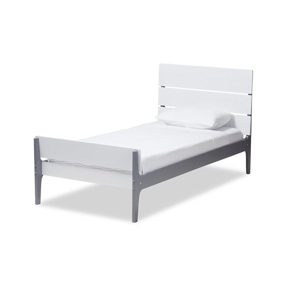 Classic Mission Style White and Dark Grey-Finished Wood Twin Platform Bed. Picture 1