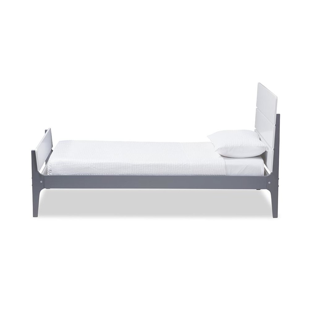Classic Mission Style White and Dark Grey-Finished Wood Twin Platform Bed. Picture 2
