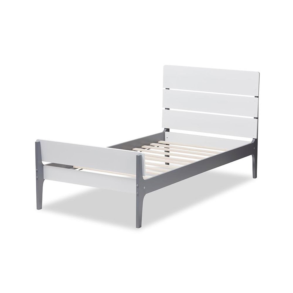 Classic Mission Style White and Dark Grey-Finished Wood Twin Platform Bed. Picture 3
