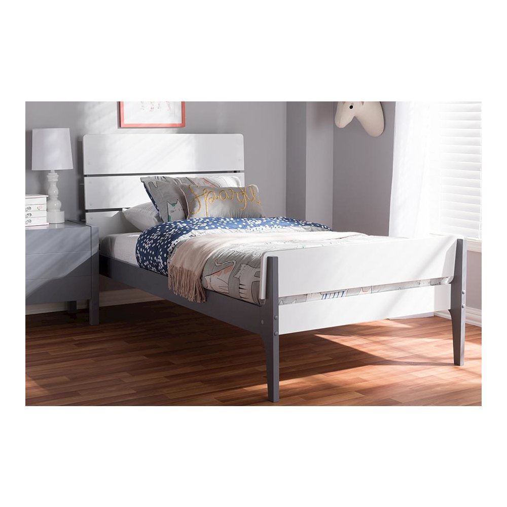 Classic Mission Style White and Dark Grey-Finished Wood Twin Platform Bed. Picture 6