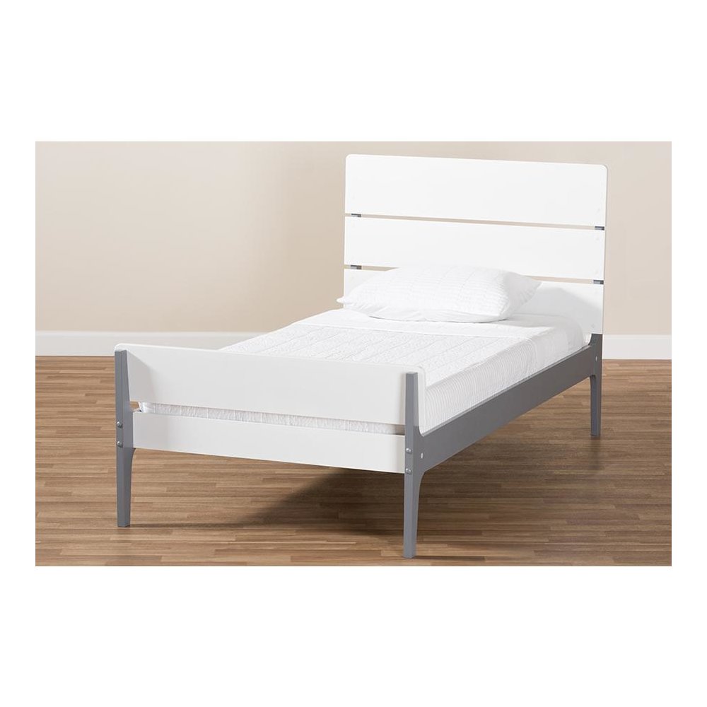 Classic Mission Style White and Dark Grey-Finished Wood Twin Platform Bed. Picture 7