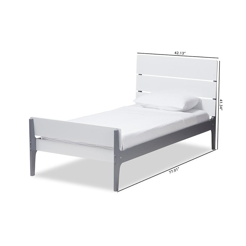 Classic Mission Style White and Dark Grey-Finished Wood Twin Platform Bed. Picture 8