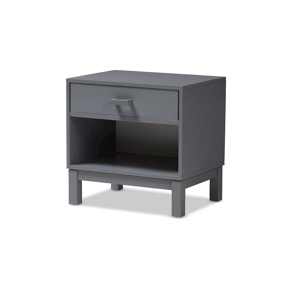 Baxton Studio Deirdre Modern and Contemporary Grey Wood 1-Drawer Nightstand. Picture 1