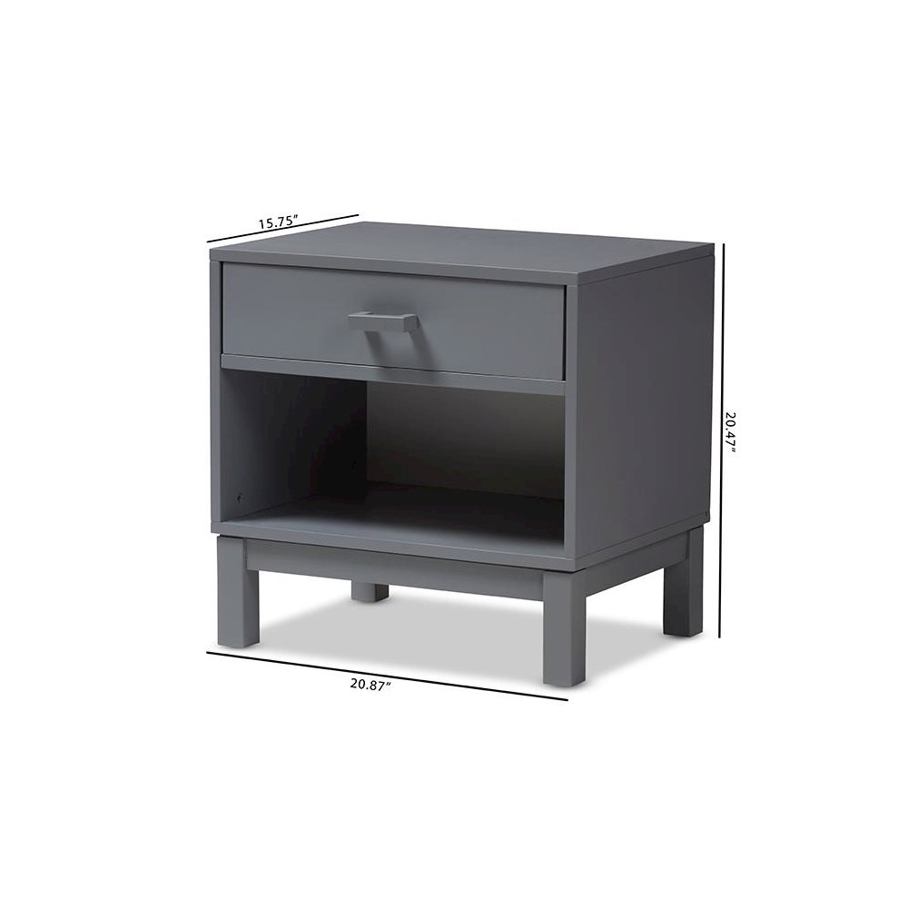 Baxton Studio Deirdre Modern and Contemporary Grey Wood 1-Drawer Nightstand. Picture 10