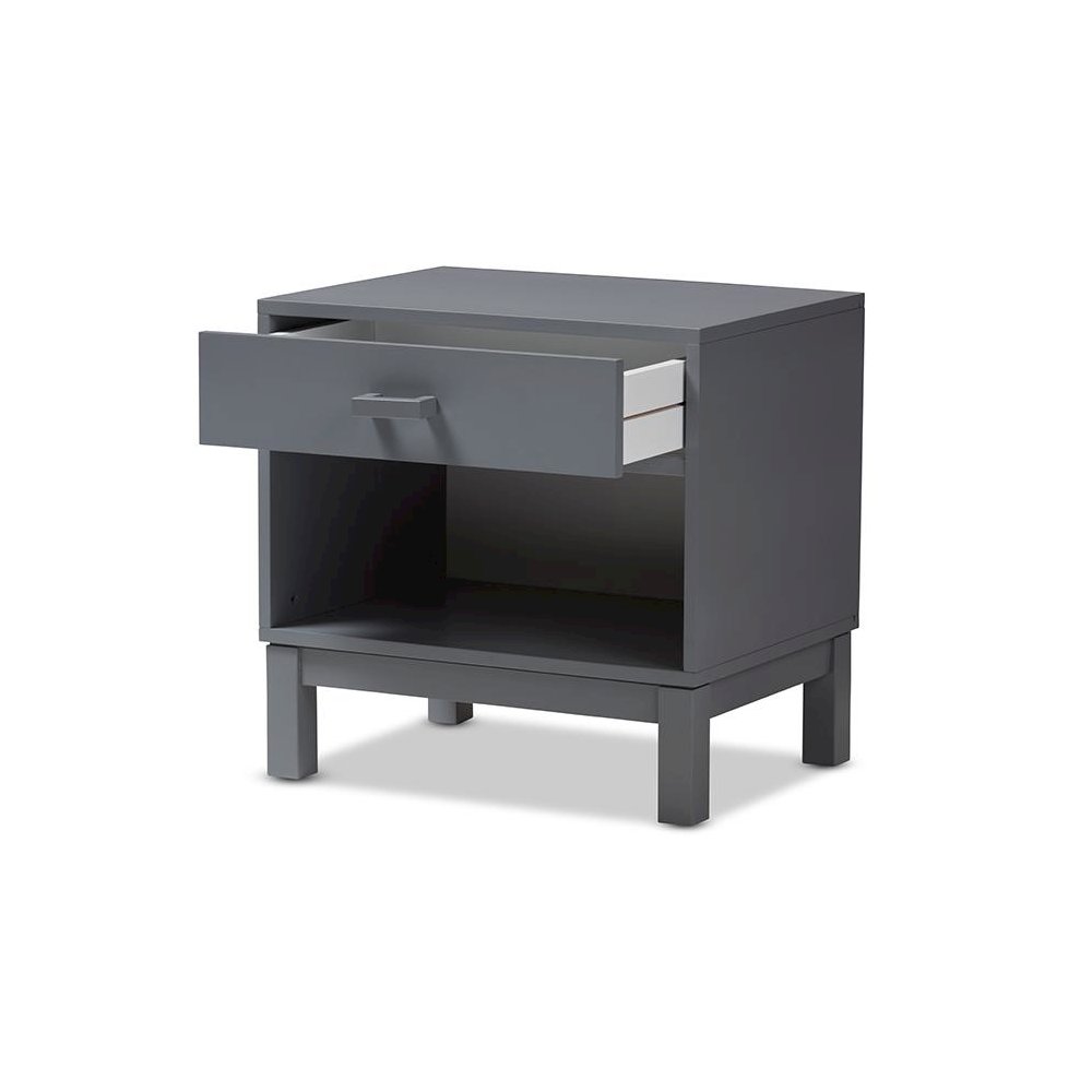 Baxton Studio Deirdre Modern and Contemporary Grey Wood 1-Drawer Nightstand. Picture 2