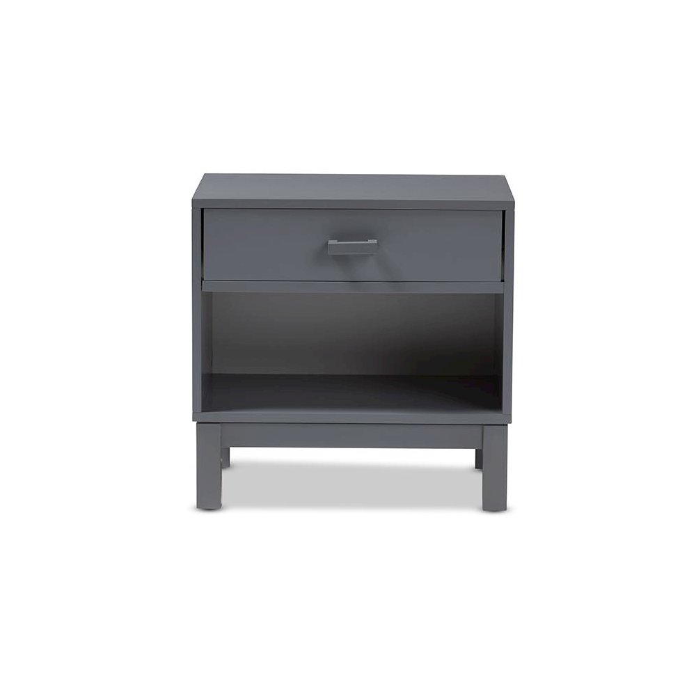 Baxton Studio Deirdre Modern and Contemporary Grey Wood 1-Drawer Nightstand. Picture 3