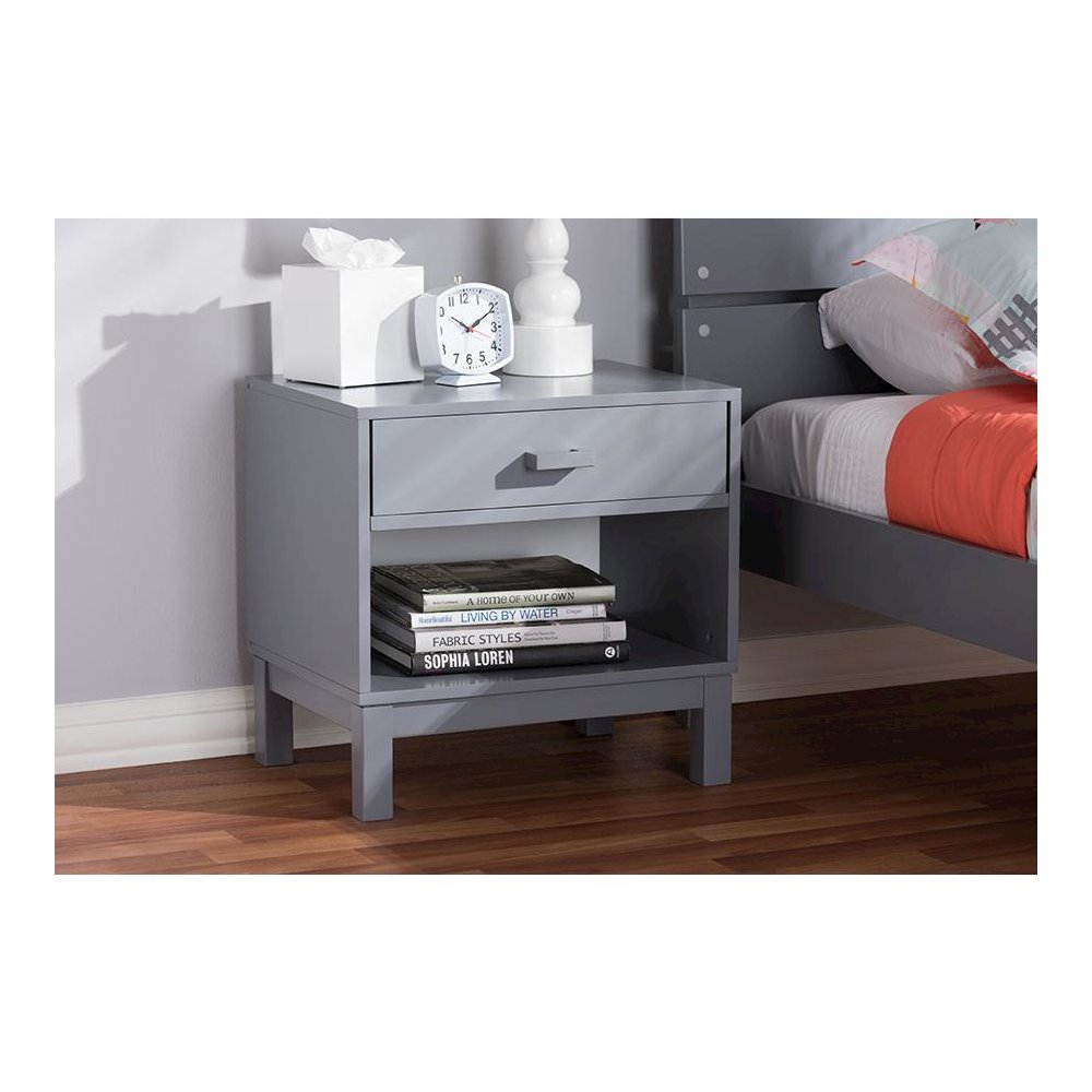 Baxton Studio Deirdre Modern and Contemporary Grey Wood 1-Drawer Nightstand. Picture 8