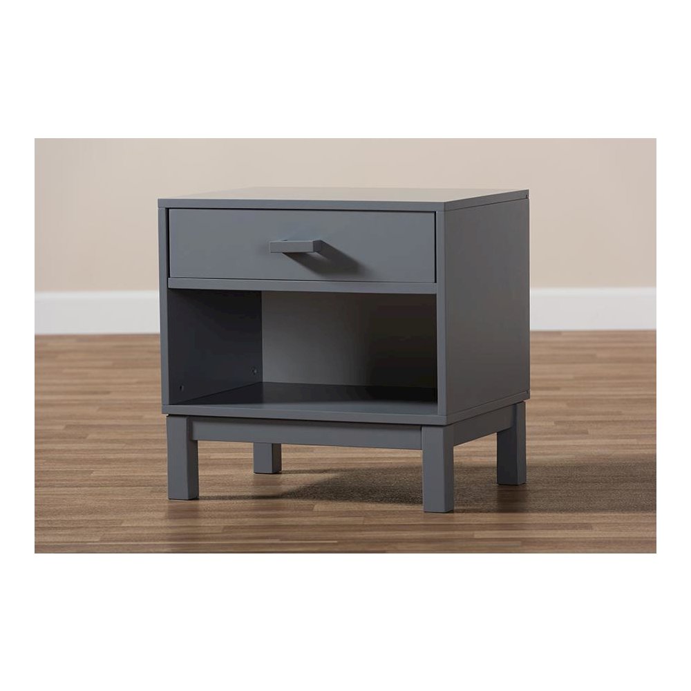 Baxton Studio Deirdre Modern and Contemporary Grey Wood 1-Drawer Nightstand. Picture 9