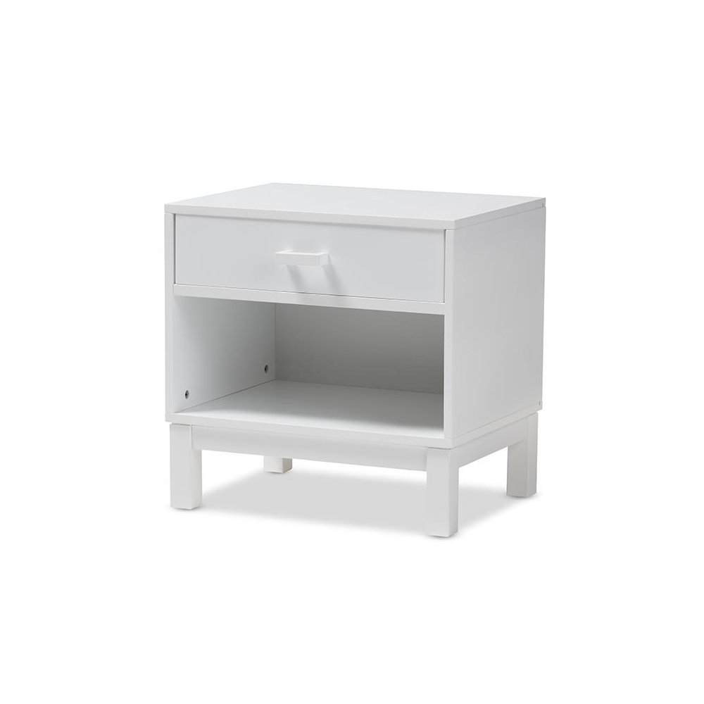 Deirdre Modern and Contemporary White Wood 1-Drawer Nightstand. Picture 1
