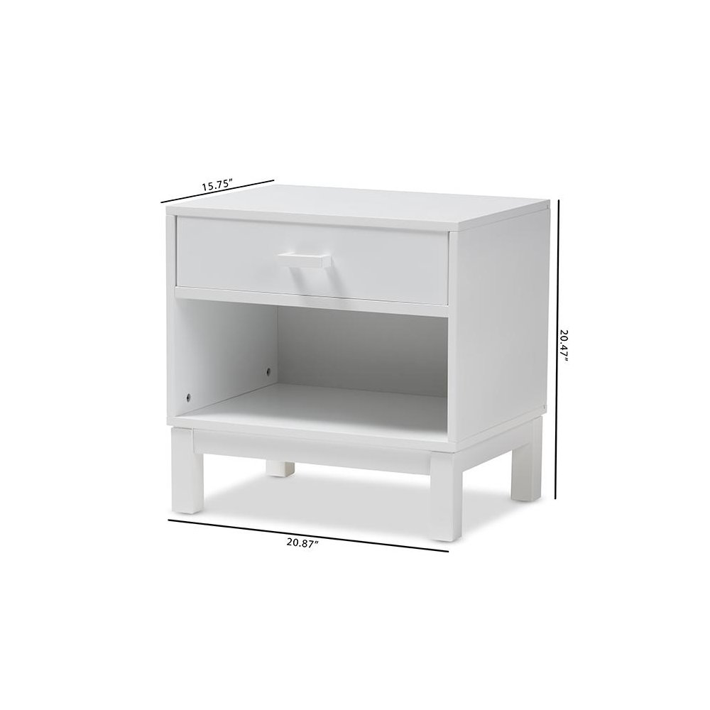 Deirdre Modern and Contemporary White Wood 1-Drawer Nightstand. Picture 11