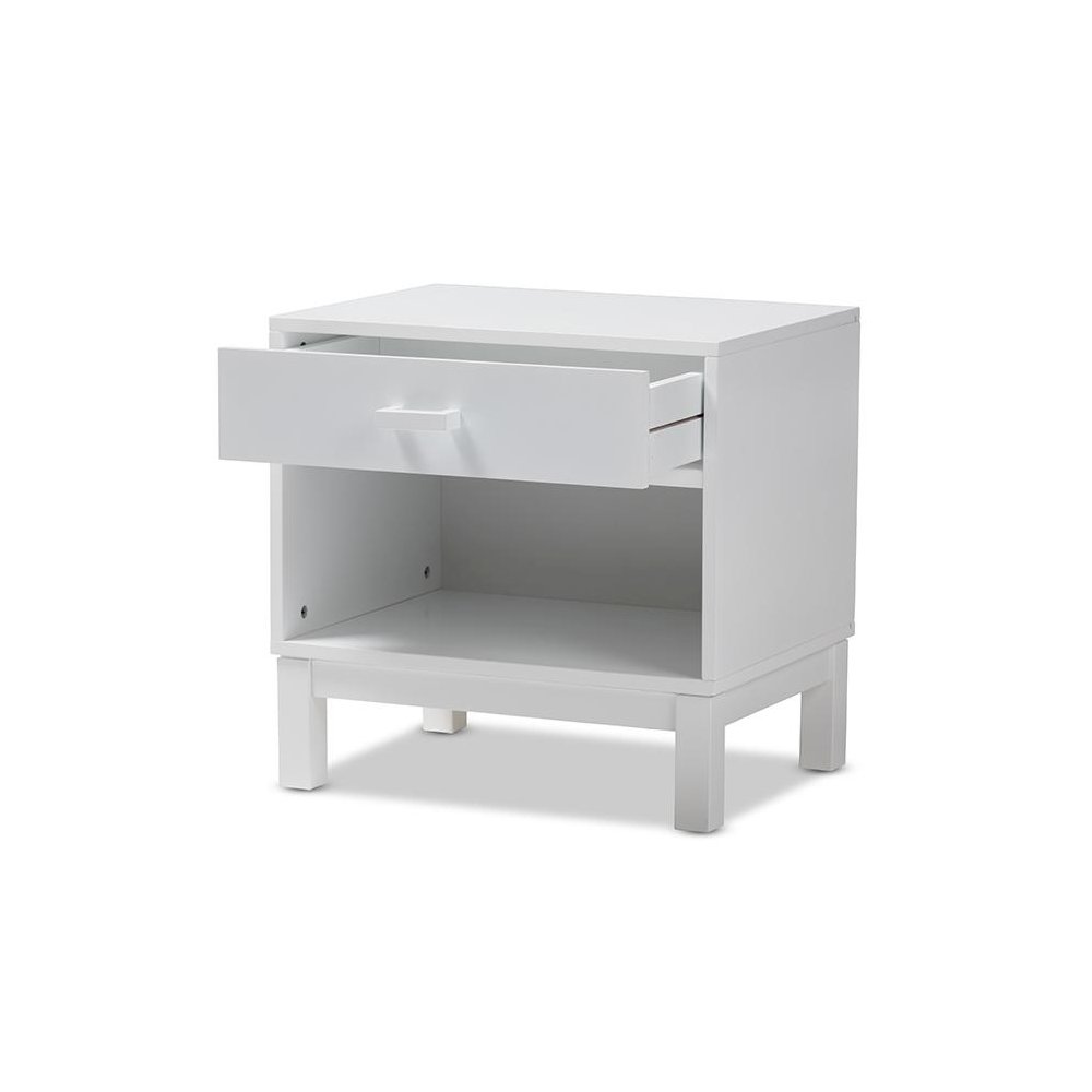 Deirdre Modern and Contemporary White Wood 1-Drawer Nightstand. Picture 3